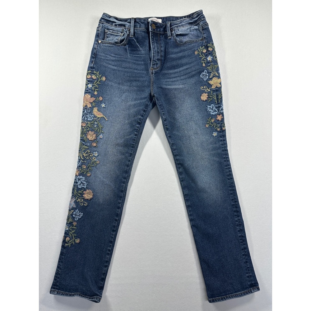 Driftwood Audrey Embroidered Bird Vale Straight Jeans Sz 28 Blue Denim Sundance - Picture 6 of 14